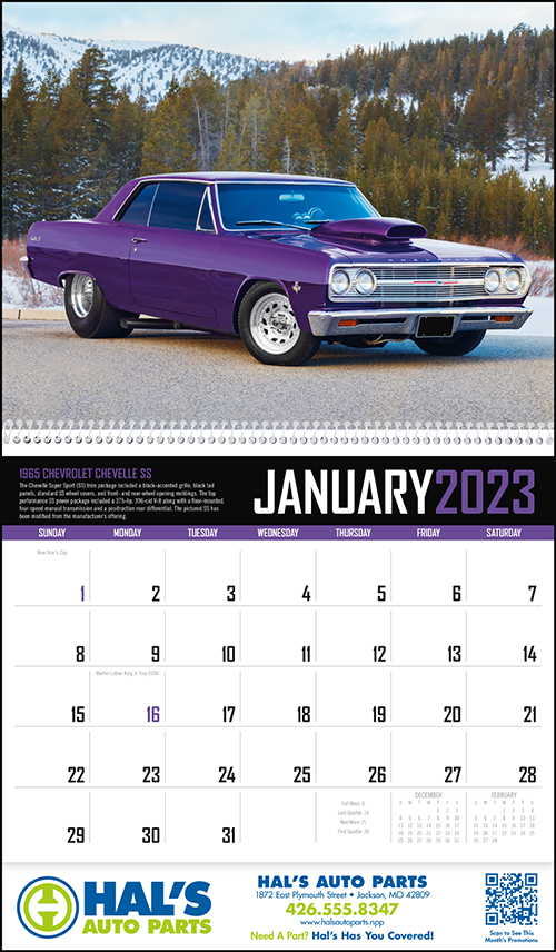 Automotive Spiral Bound Wall Calendar for 2023